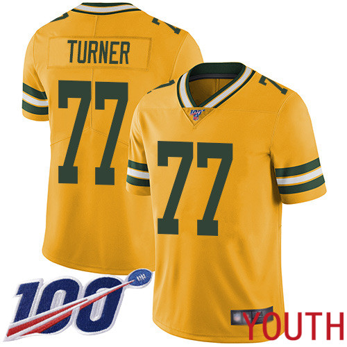 Green Bay Packers Limited Gold Youth #77 Turner Billy Jersey Nike NFL 100th Season Rush Vapor Untouchable->youth nfl jersey->Youth Jersey